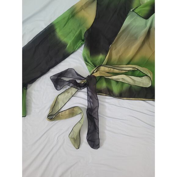 Unbranded Chiffon Sheer Ombre Wrap Front Tie Blouse Size M Green Fairy Grunge - Picture 3 of 8